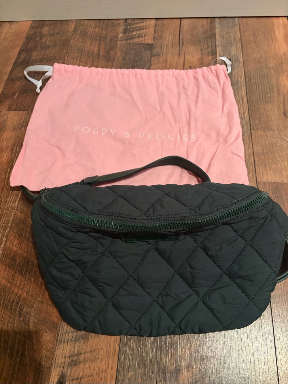 Poppy & Peonies Black Quilted Crossbody Belt Bag